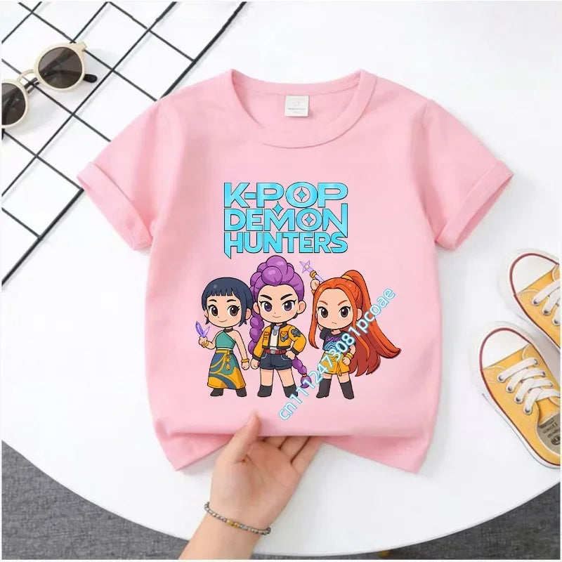 Cute Kpop Demon Hunters T-Shirt for Kids | Short Sleeve Cotton Tee