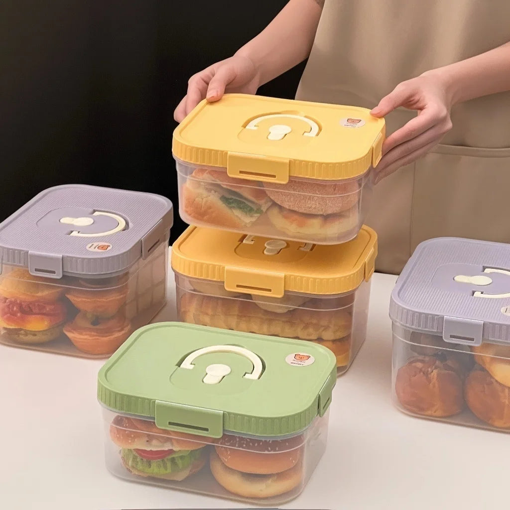 Airtight Plastic Bread Storage Box with Handle - Large Capacity