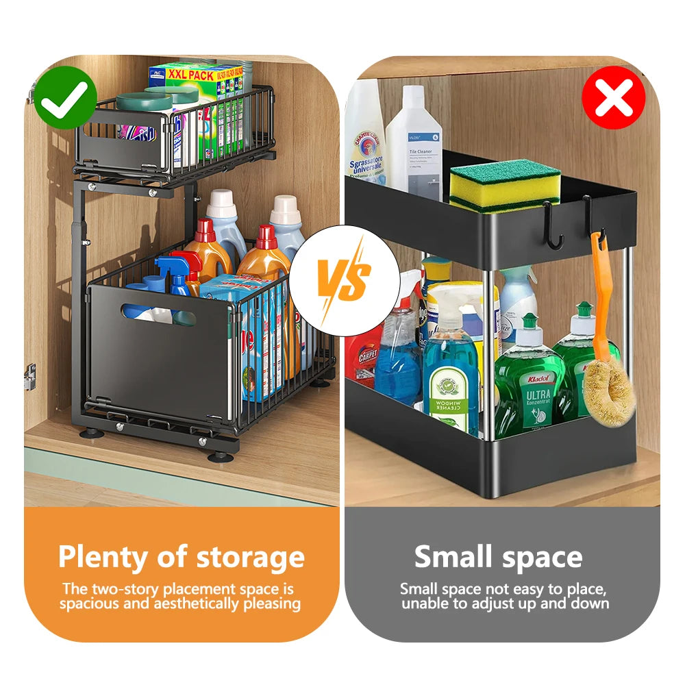 Adjustable 2-Tier Cabinet Organizer - Maximize Storage & Accessibility