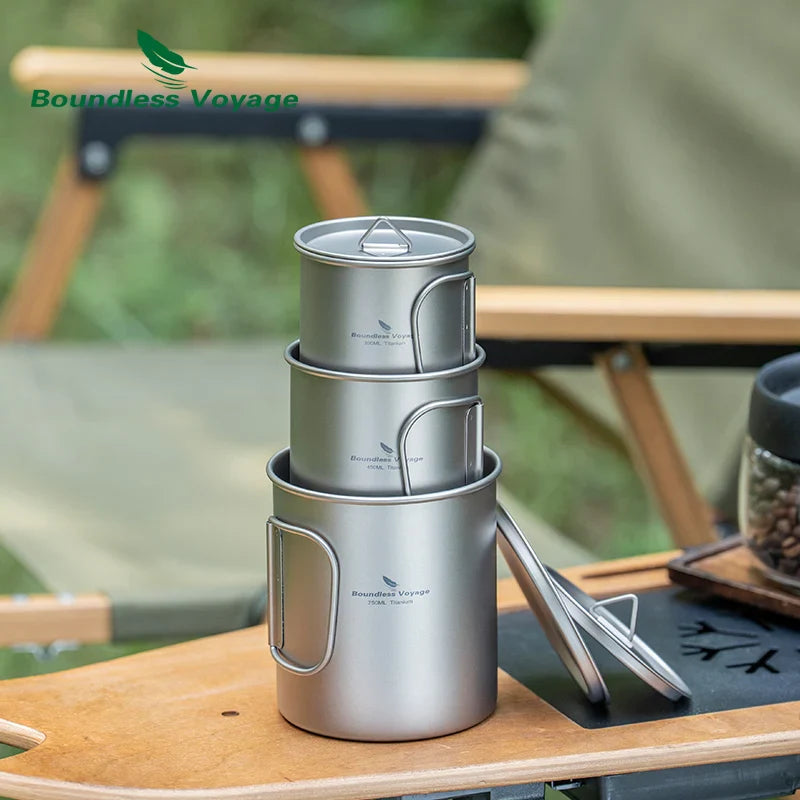 Titanium Camping Mug with Lid - Stackable & Durable Travel Cup
