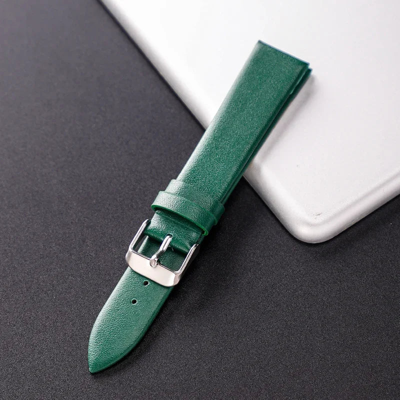 Stylish Leather Watch Strap 12-22mm with Stainless Steel Buckle