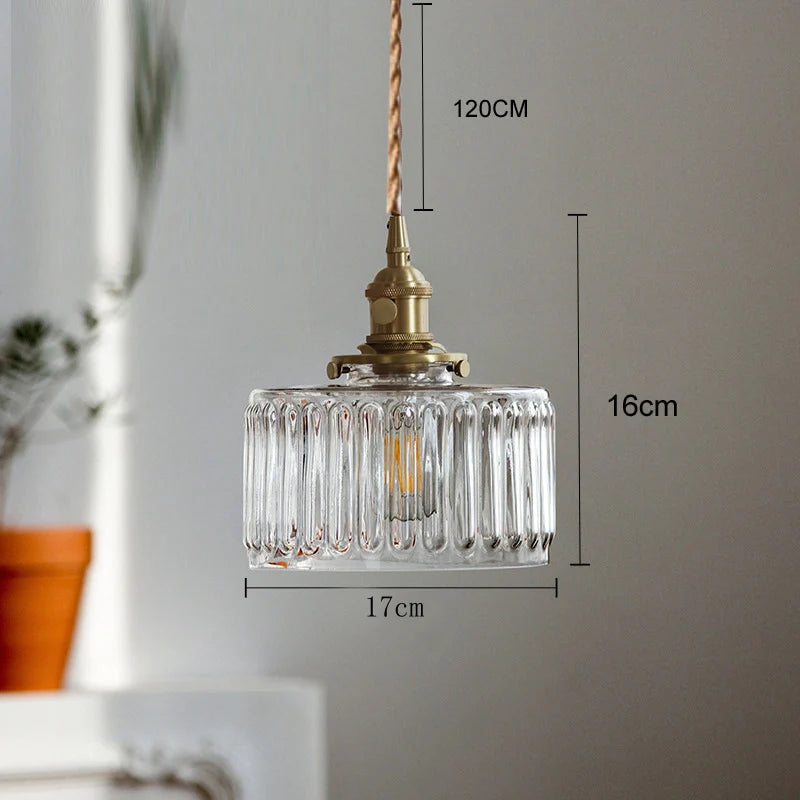 Vintage Green Glass Pendant Light - Nordic Copper Hanging Lamp