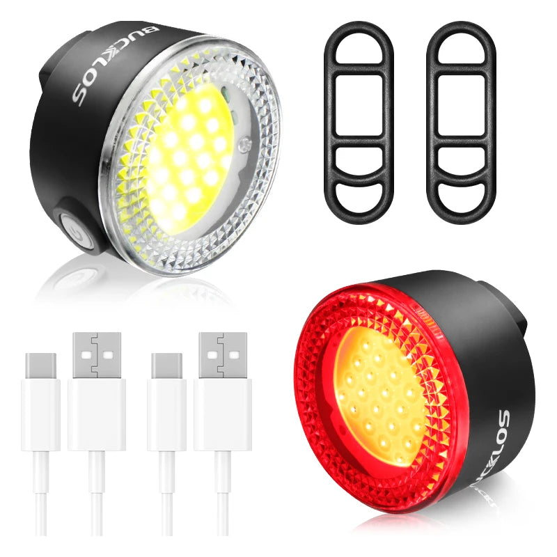 BUCKLOS USB Rechargeable Bike Lights - Front & Rear LED Safety Set
