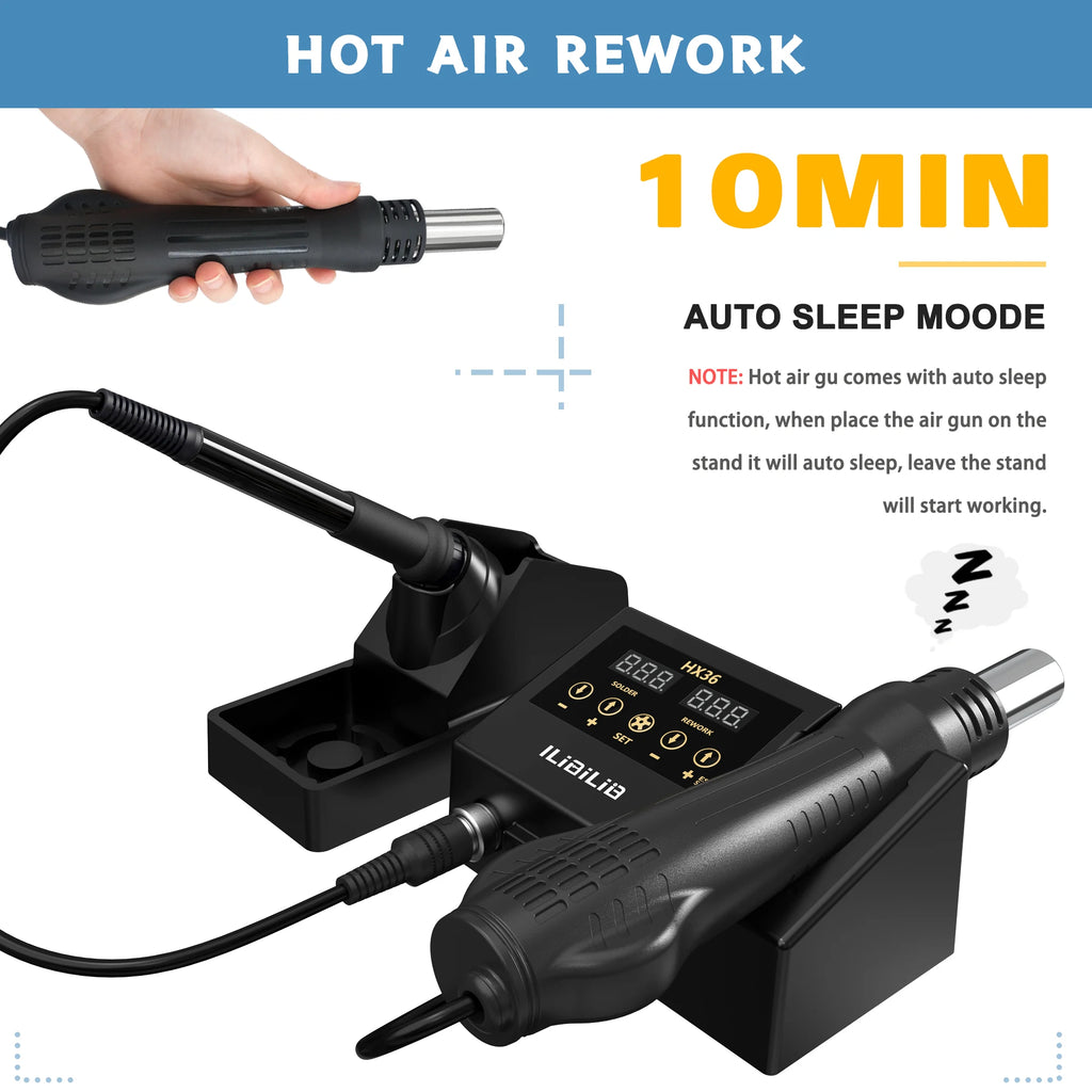 ILIBILIB 2-in-1 Soldering Station with Hot Air Gun for SMD Rework