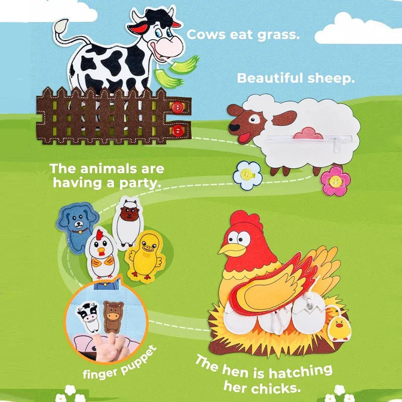 Montessori Farm Animal Cloth Book - Interactive Learning Toy for Toddlers