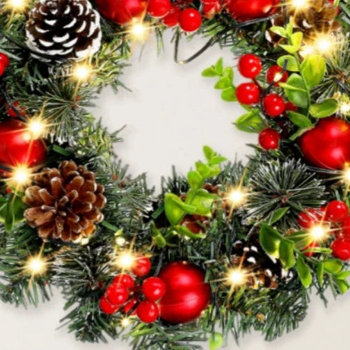 Elegant Red LED Christmas Wreath - Perfect Holiday Decoration