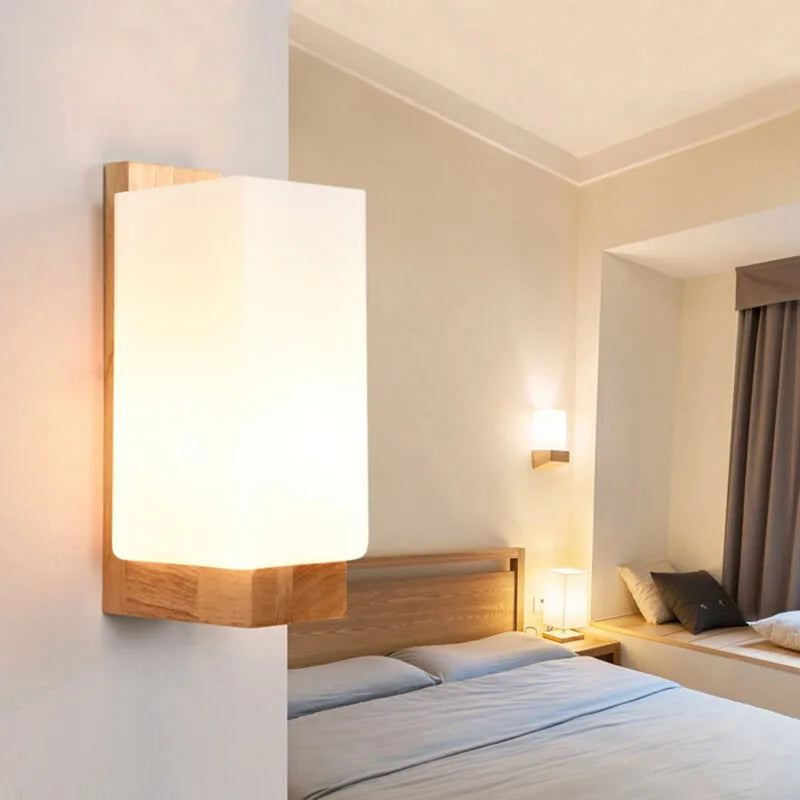 Elegant Nordic LED Wall Lamp with Solid Wood Base for Modern Interiors