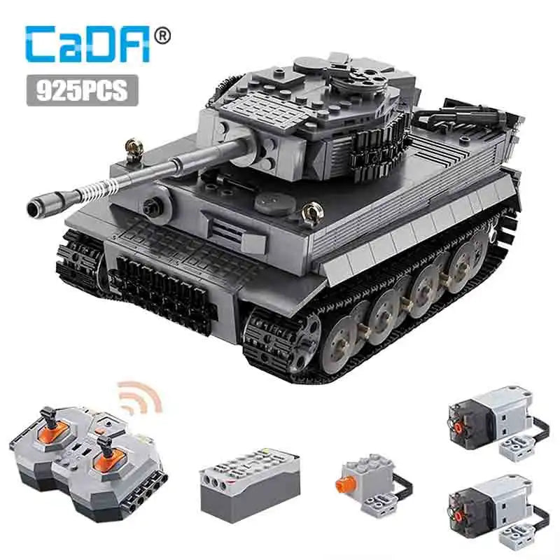 CaDA 925pcs Remote Control WW2 Military Tiger Tank Building Blocks