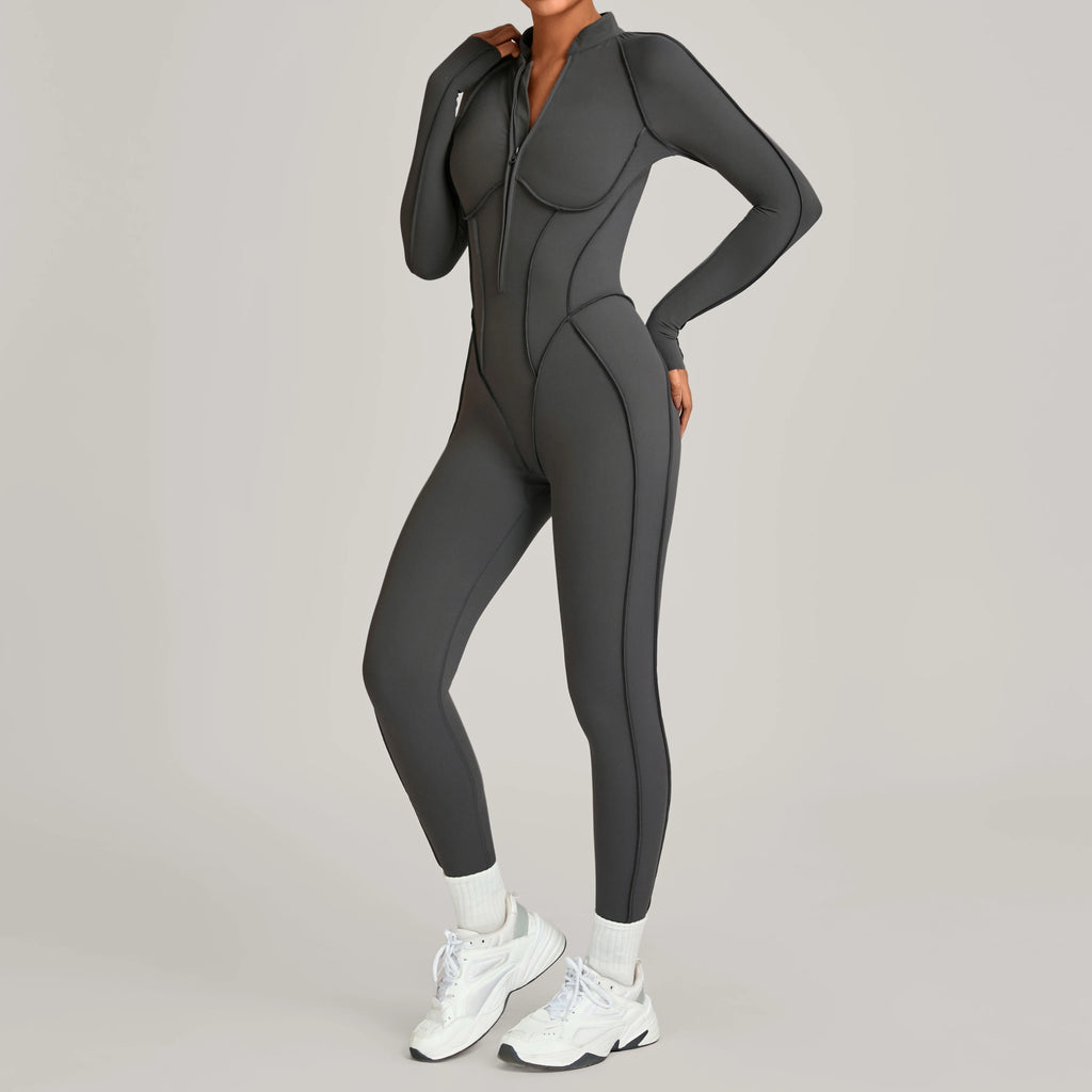ZEEHOOH Women's High Elasticity Yoga Zipper Bodysuit