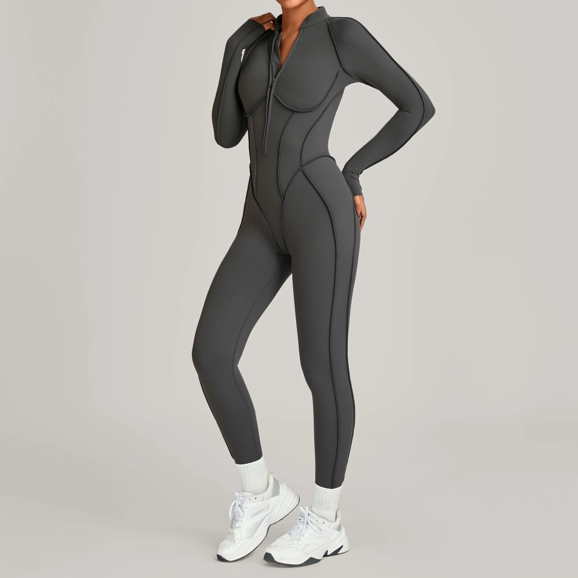 ZEEHOOH Women's High Elasticity Yoga Zipper Bodysuit