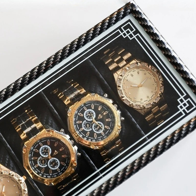 High-Gloss Carbon Fiber Watch Storage Box - Elegant Watch Organizer
