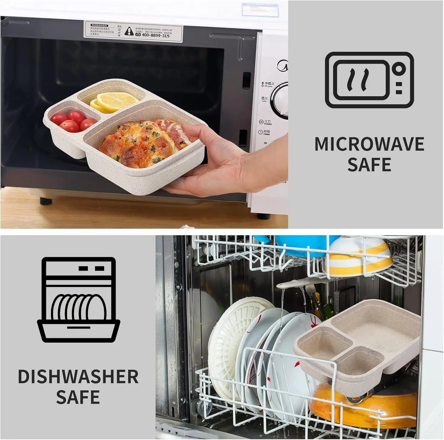 Eco-Friendly Portable 3-Compartment Bento Lunch Box