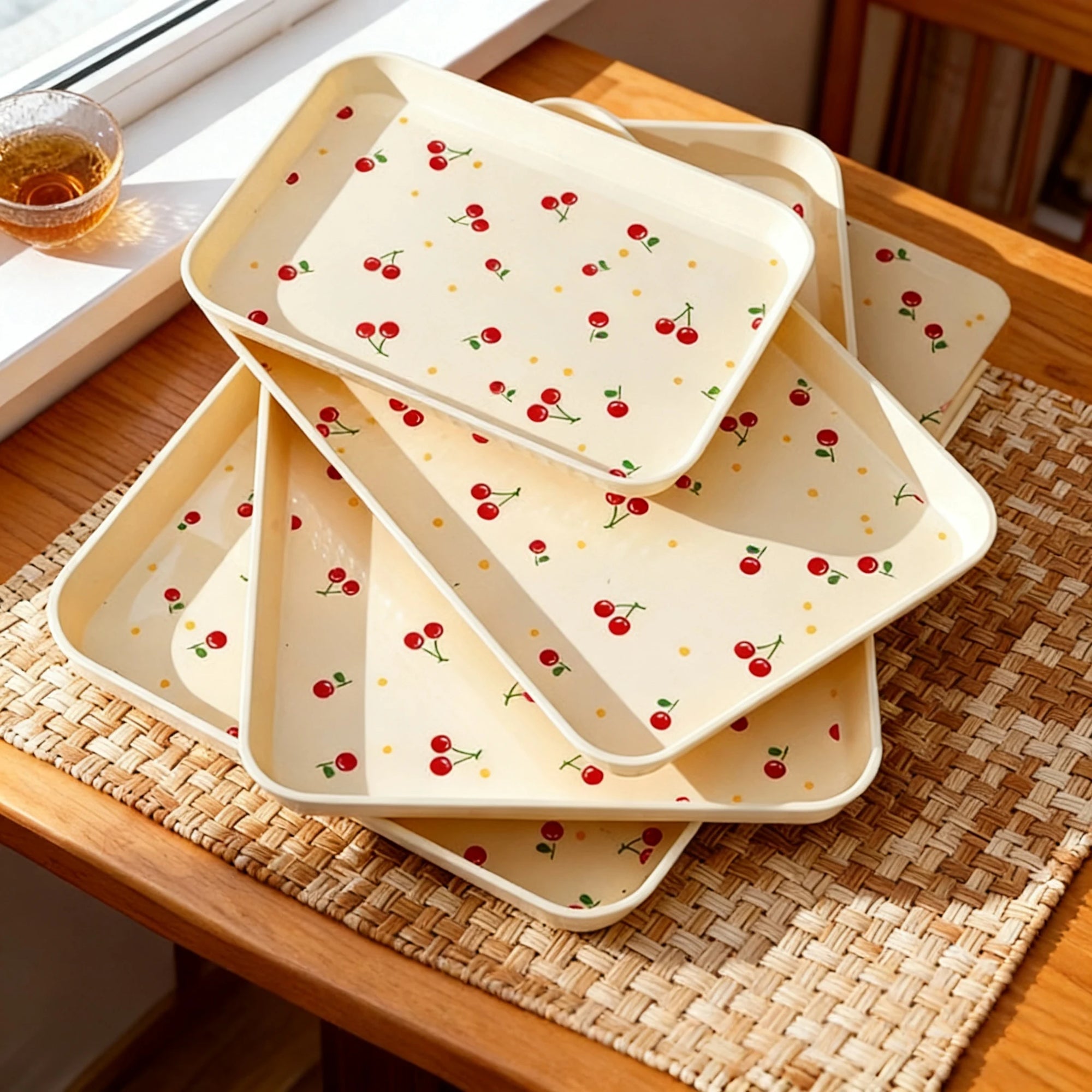 Cherry Pattern Decorative Serving Tray for Home & Kitchen