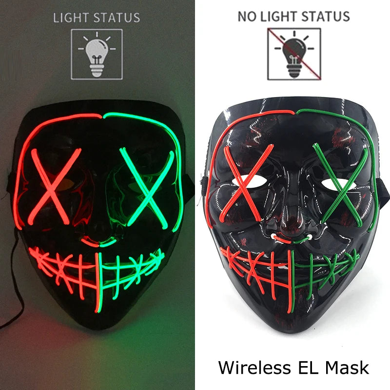 Glow-in-the-Dark Wireless LED Purge Mask for Halloween Cosplay