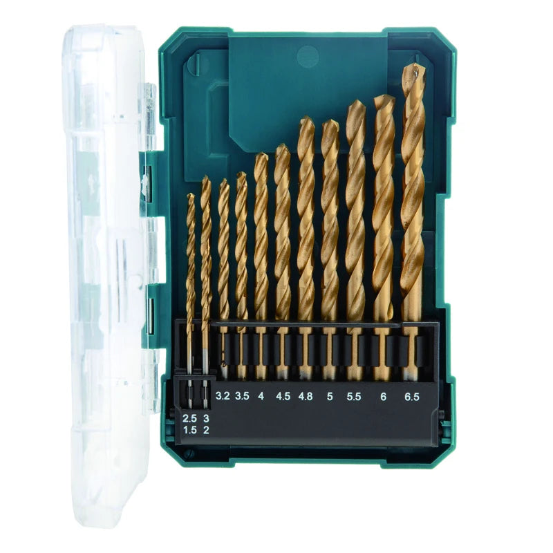 Makita HSS Twist Drill Bits Set - 13-Piece Titanium-Coated for Woodworking