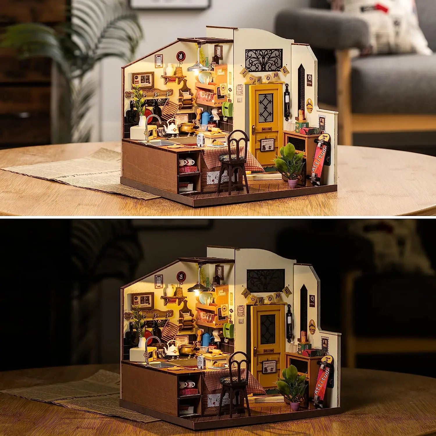 Robotime Cozy Kitchen 3D Wooden Puzzle DIY Miniature Craft Kit