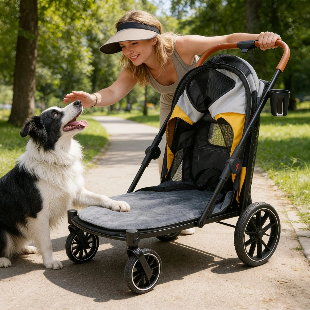 Foldable Dog Stroller - Comfortable Pet Travel Carrier for All Breeds