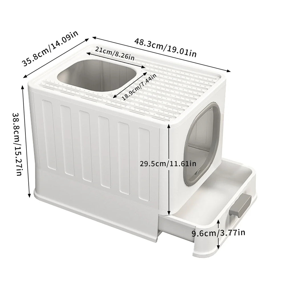 Minimalist Cat Litter Box with Drawer & Scoop - Stylish Enclosed Design
