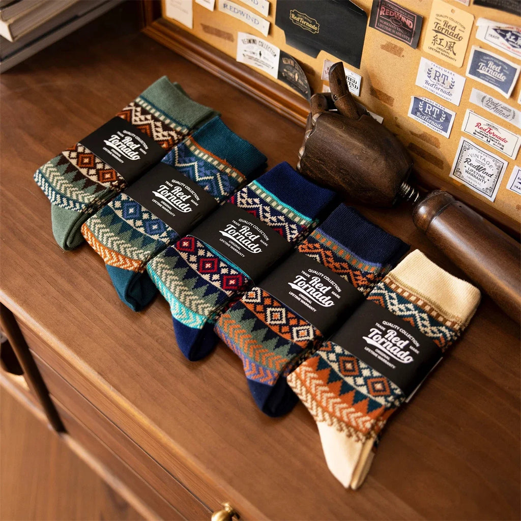 5 Pairs Vintage Fair Isle Crew Socks for Boots - Stylish Comfort