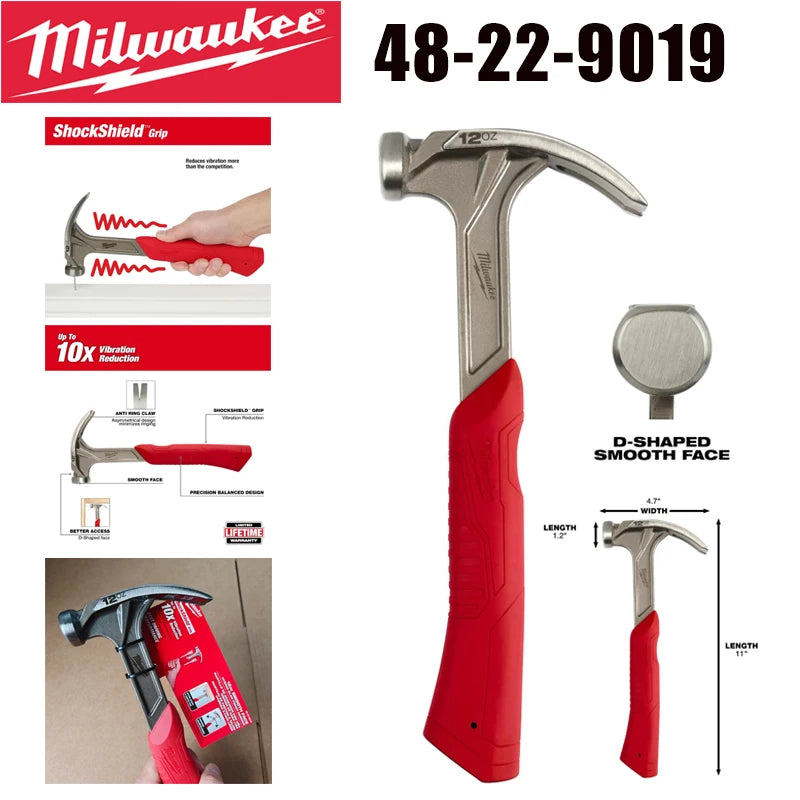 Milwaukee 12oz Smooth Face Hybrid Claw Finish Hammer - Versatile & Durable