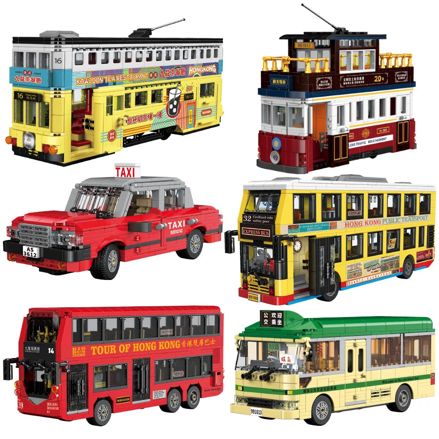 Retro Double Decker Bus Blocks - Engaging Model Toy for Creativity