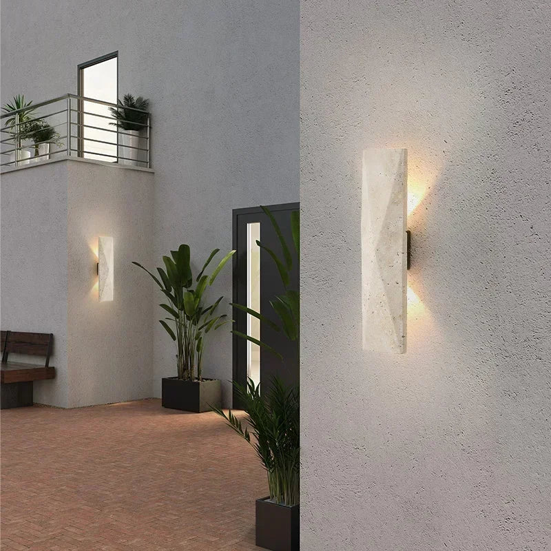 Elegant Outdoor Wall Lamp - Yellow Travertine Stone Fixture