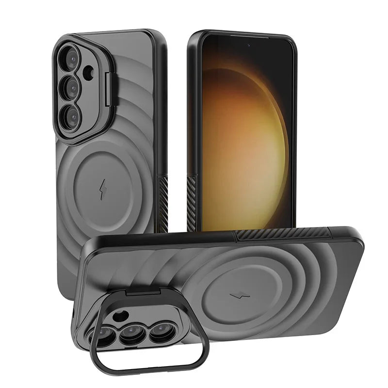 Protective Galaxy S25 Ultra Case with Magnetic Lens Holder & Kickstand