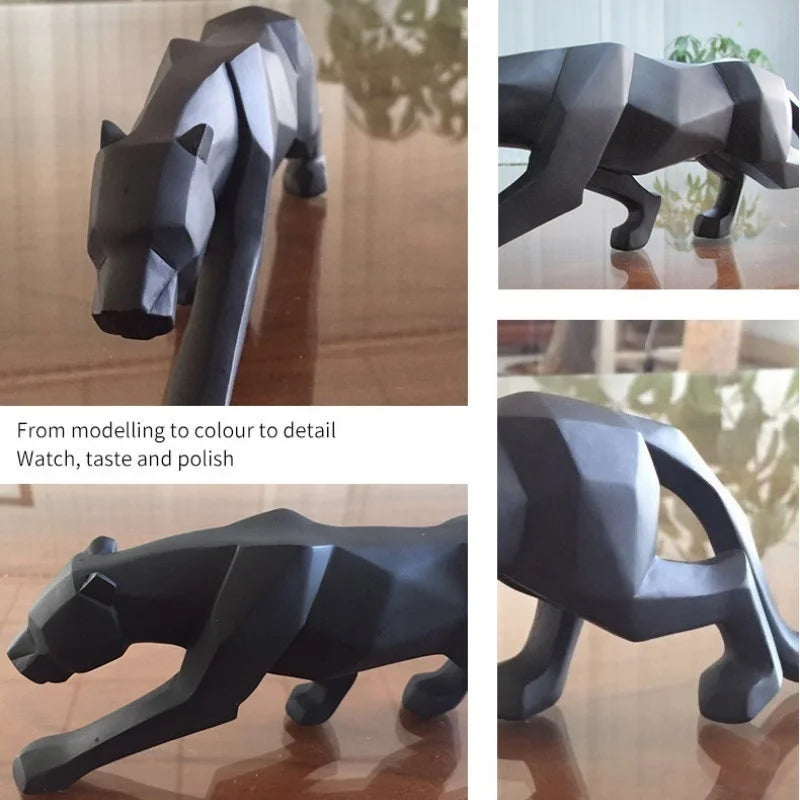 Modern Abstract Black Panther Sculpture - Unique Resin Art for Home Decor