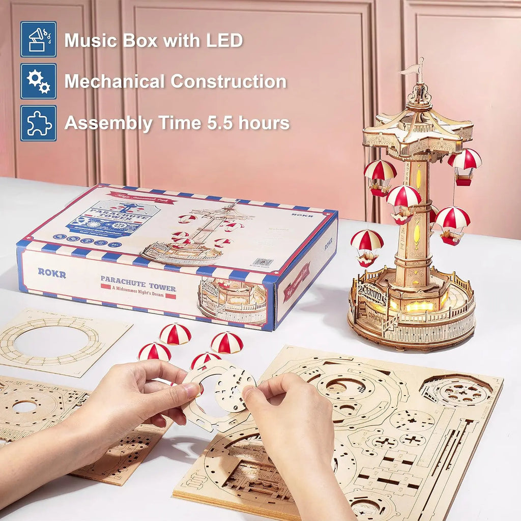 Robotime 3D Wooden Puzzle Music Box - DIY Amusement Park Experience