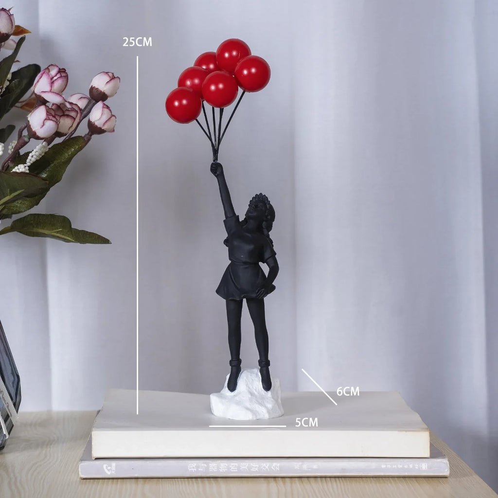 Charming Resin Girl Figurine with Balloons - Modern Home Decor