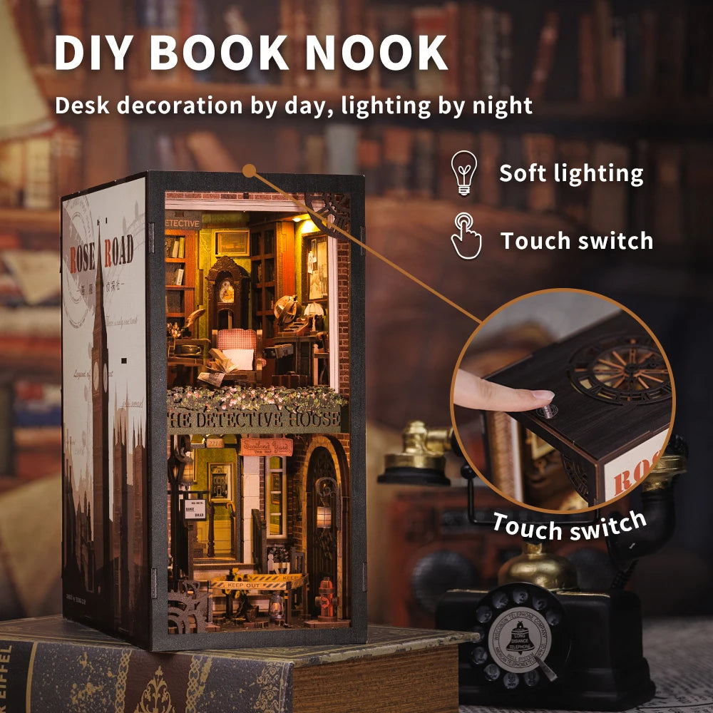 CUTEBEE DIY Book Nook 3D Puzzle Miniature with LED & Dust Cover