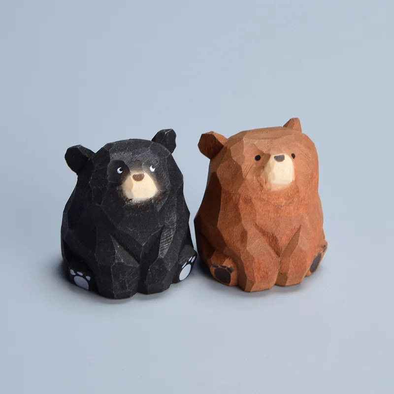 Cute Wooden Polar Bear Figurine - Miniature Hand-Carved Decor