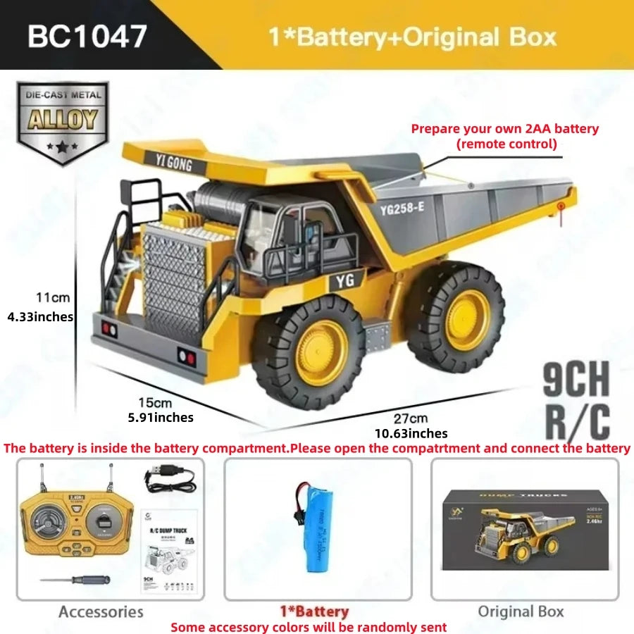 2.4GHz RC Excavator Toy Truck for Kids | Alloy, Lights & Sounds