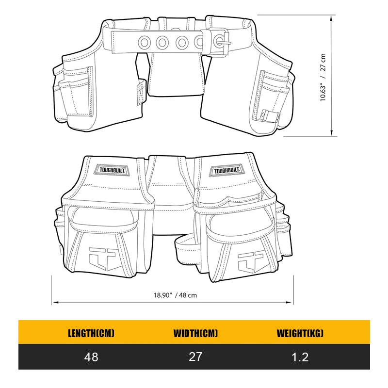 TOUGHBUILT 12-Pocket Handyman Tool Belt - Adjustable & Durable