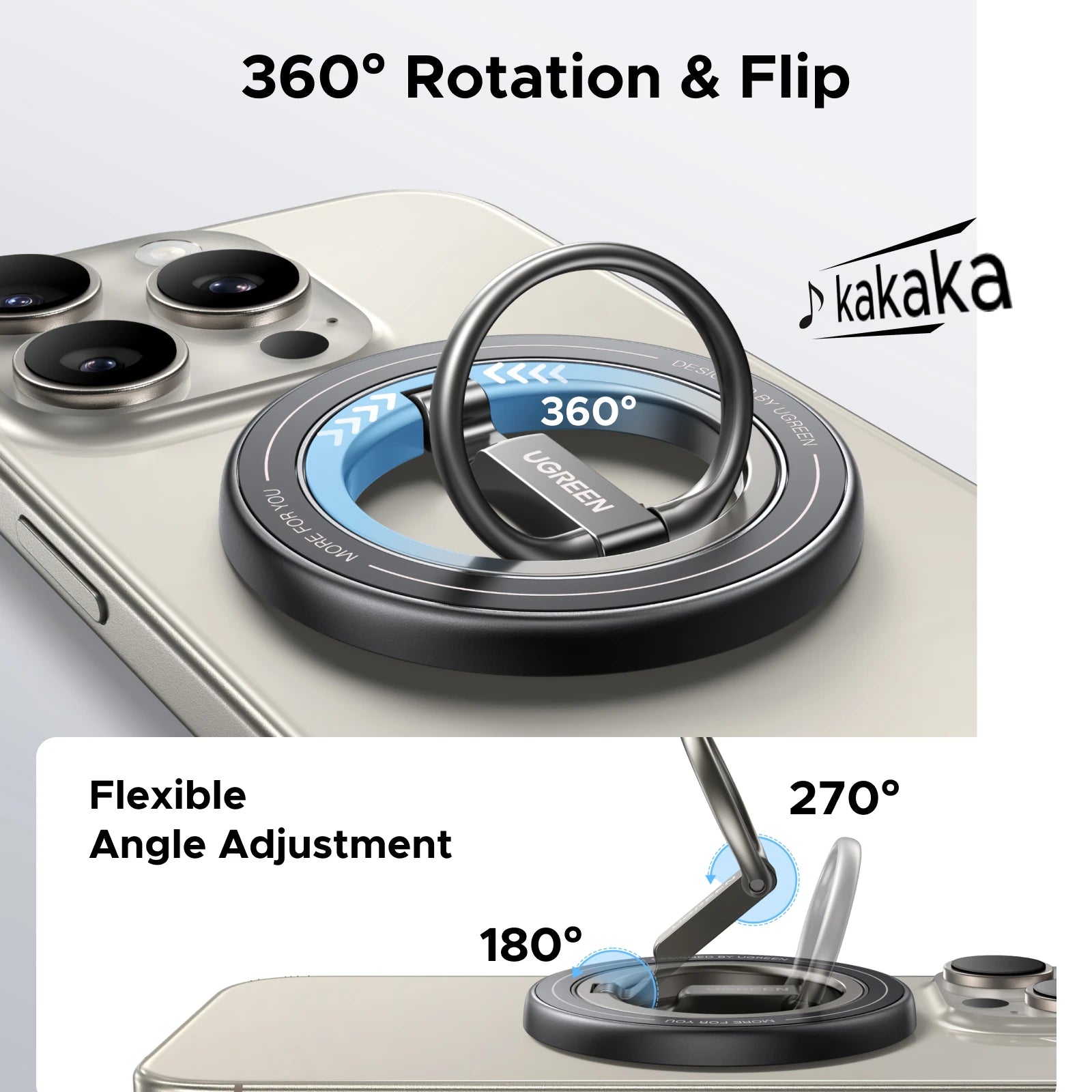 UGREEN Magnetic Phone Ring Holder - 360° Rotatable Stand for All Smartphones
