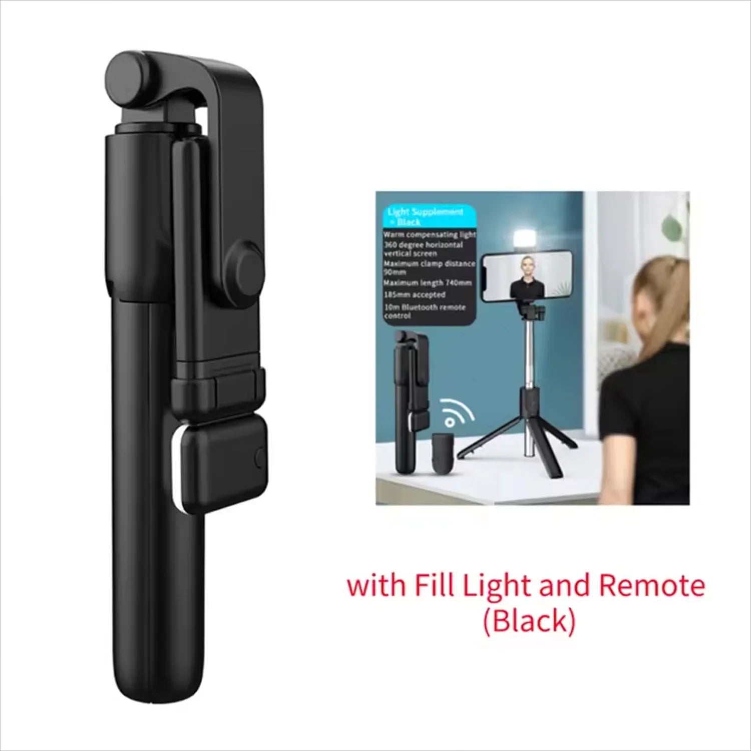 Bluetooth Selfie Stick Tripod with Remote & Fill Light - R1S