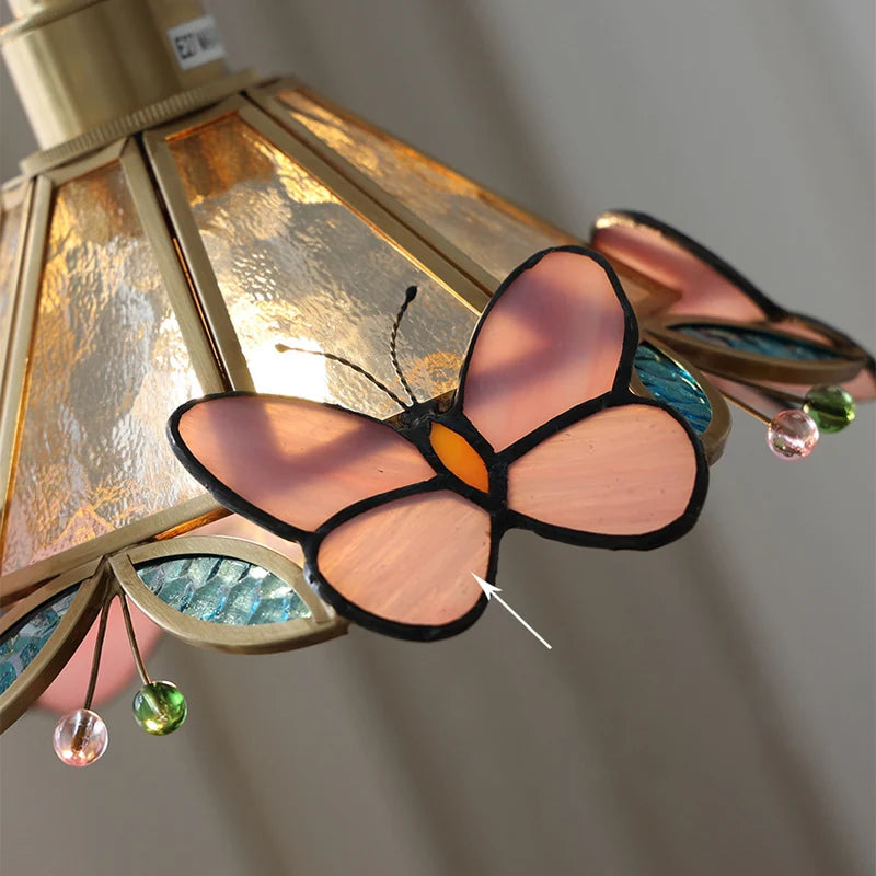 Butterfly Glass Copper LED Pendant Lamp for Modern Indoor Decor