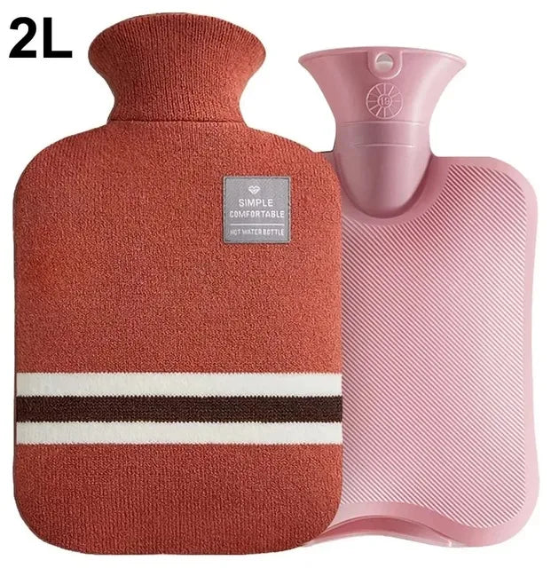 Durable Hot Water Bottle with Knitted Cover for Pain Relief - 1L/2L