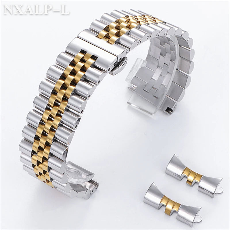 Curved End Stainless Steel Watch Band - 18mm, 20mm, 22mm Metal Strap