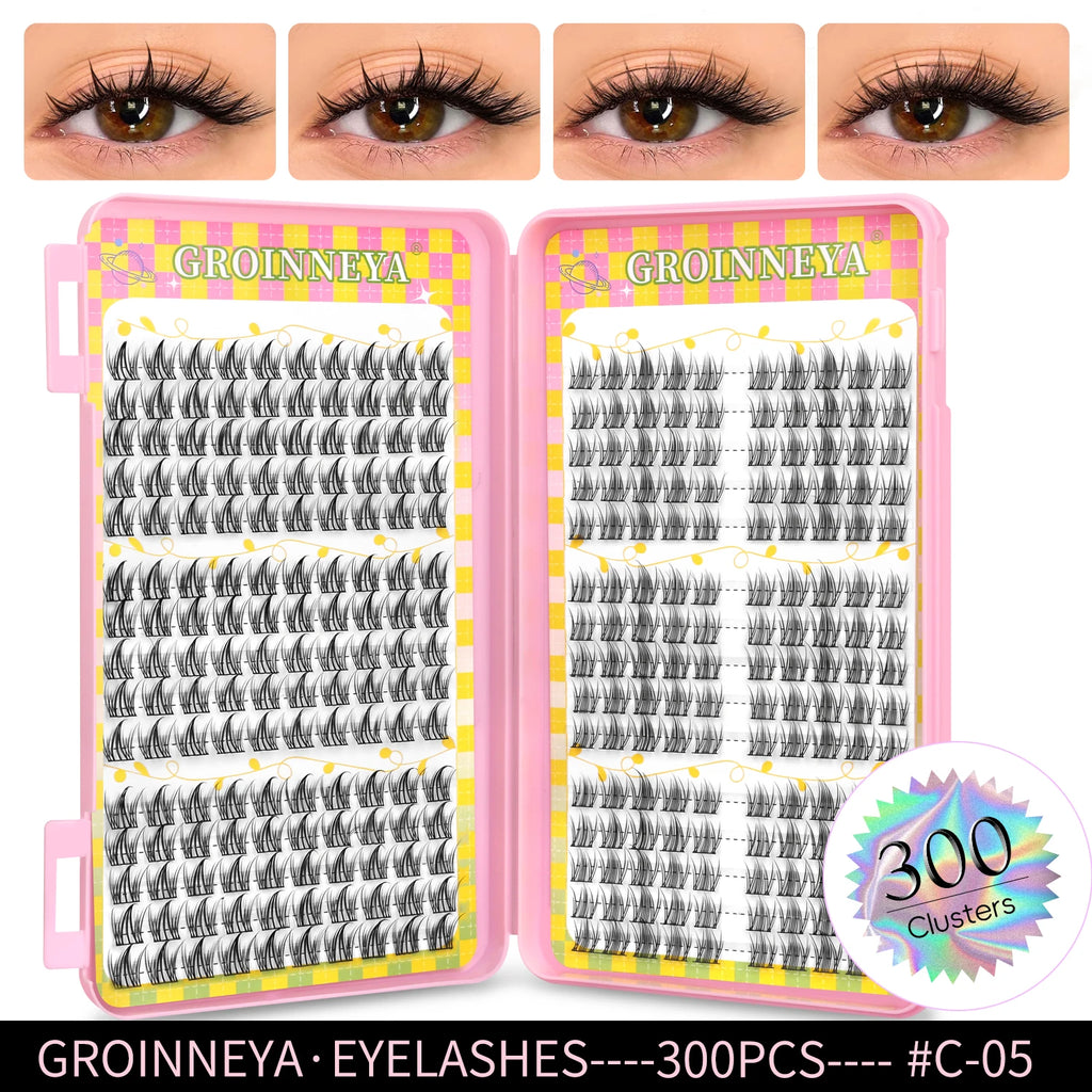 GROINNEYA Natural Cluster Lashes - 320 Pcs Volume Mixed Tray