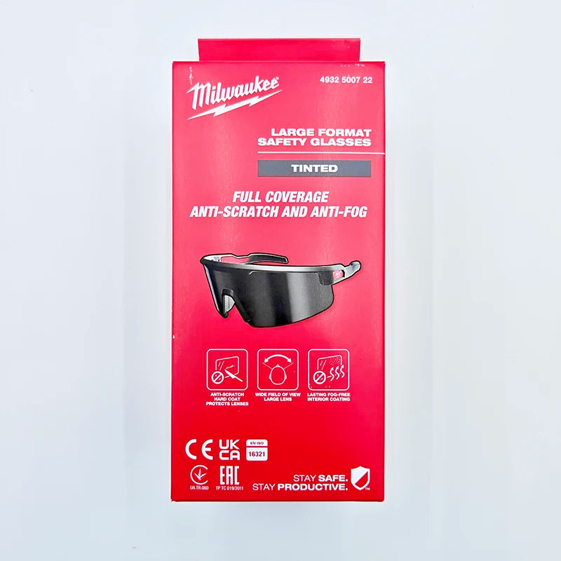 Milwaukee Large Format Safety Glasses - Tinted Anti-Scratch Anti-Fog Goggles