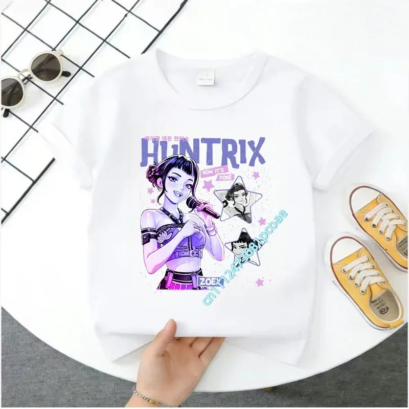 Cute Kpop Demon Hunters T-Shirt for Kids | Short Sleeve Cotton Tee