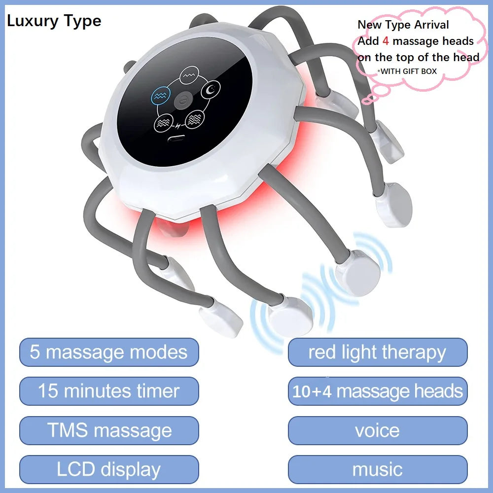 Electric Scalp Massager & Red Light Therapy for Stress Relief