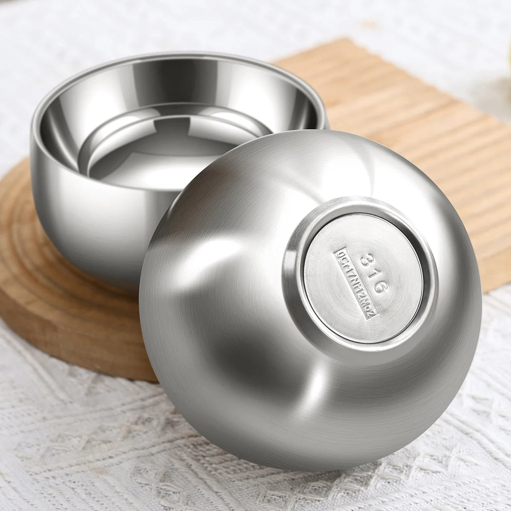Double-Layer Stainless Steel Bowl Set for Kids - Anti-Scalding