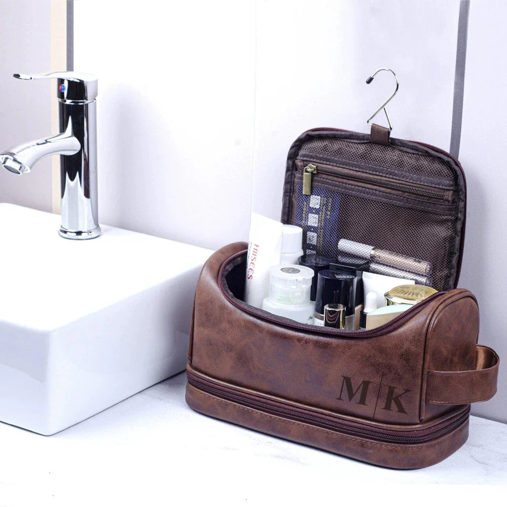 Personalized Waterproof Leather Travel Toiletry Organizer