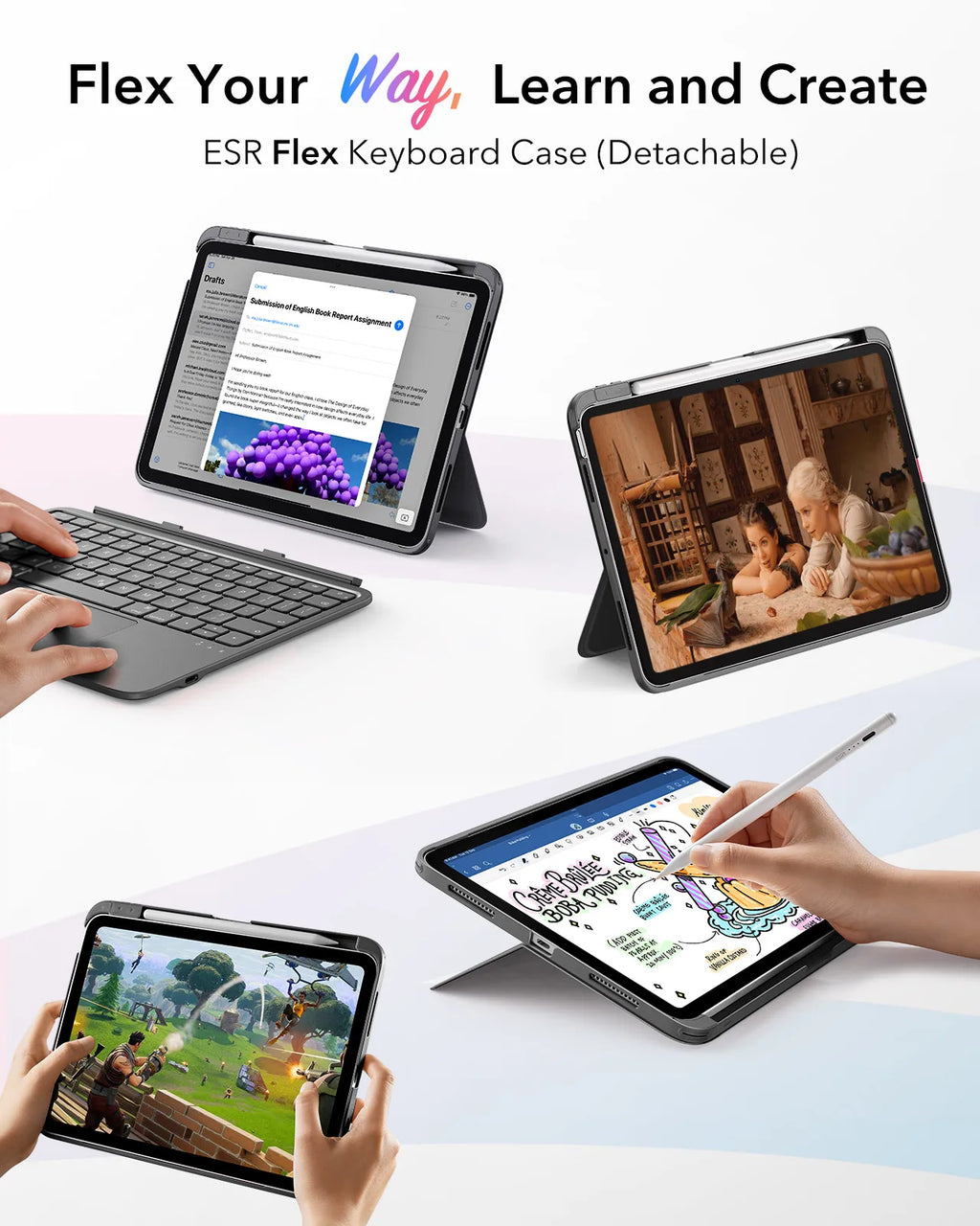 ESR UltraLight iPad Keyboard Case with Magnetic Detachable Design