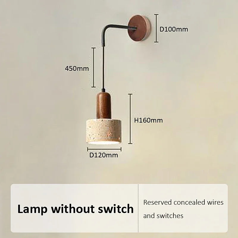 Wabi Sabi Natural Stone Wall Lamp - Retro Peach Wood LED Sconce