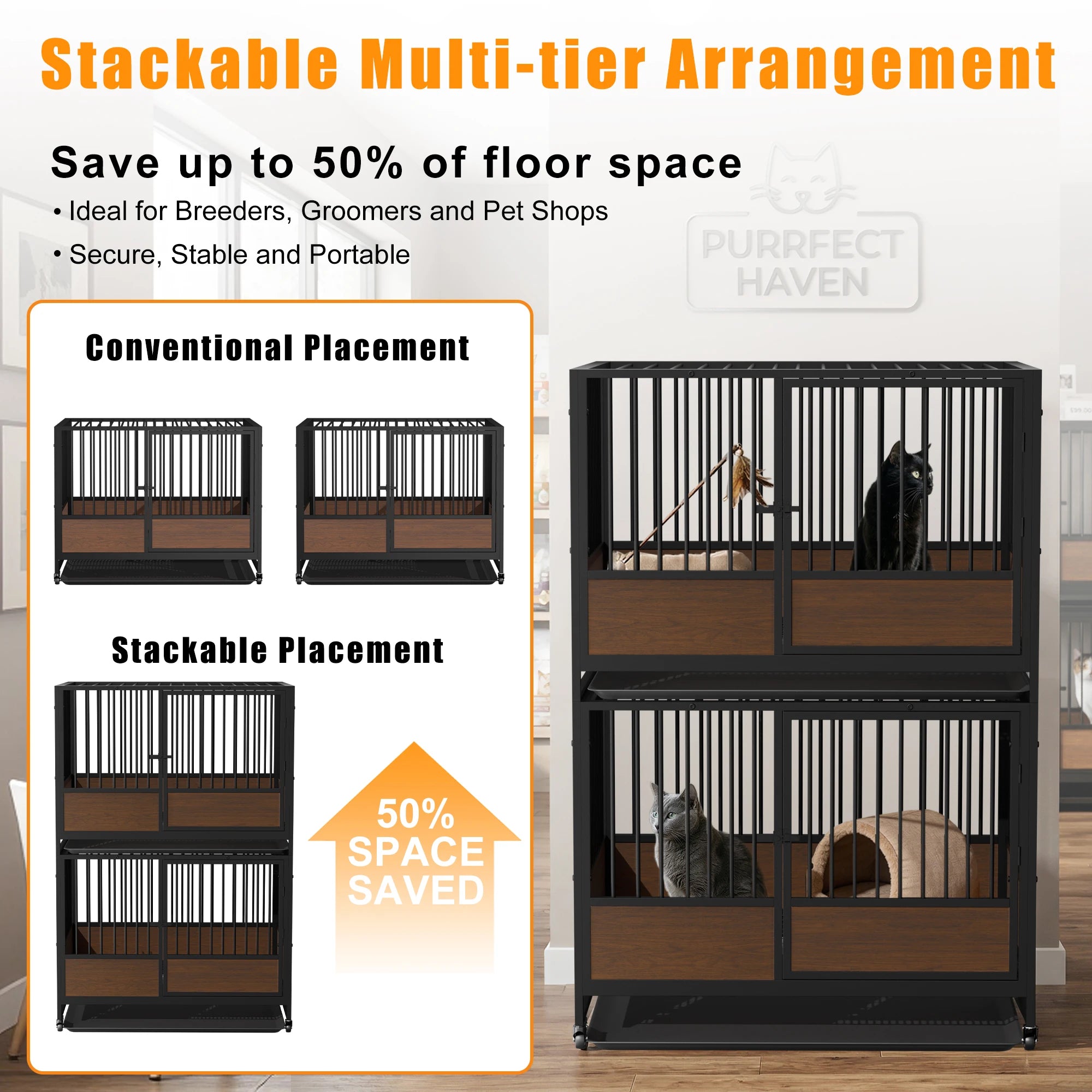 Heavy Duty Metal Cat Cage - Stackable Enclosure for Cats & Small Pets