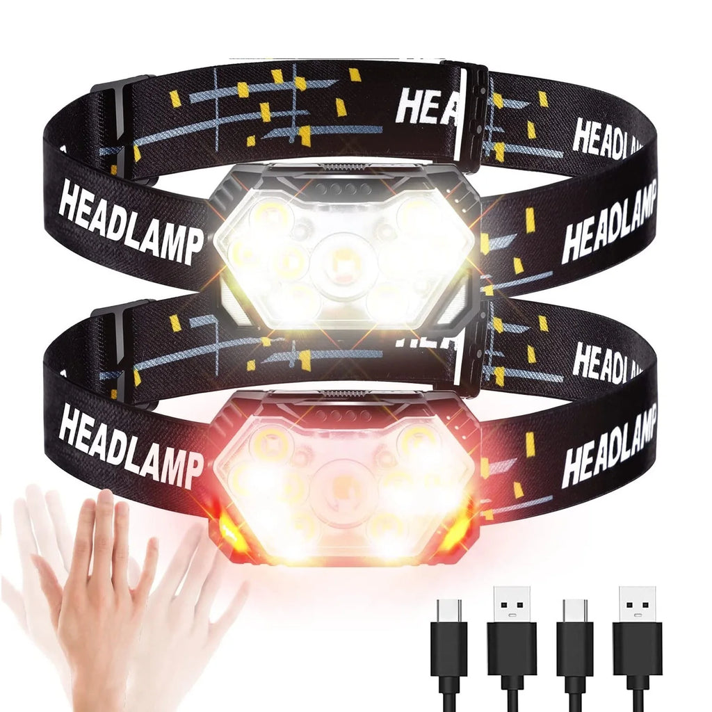 9 LED Rechargeable Headlamp with Motion Sensor - 2000 Lumen Brightness