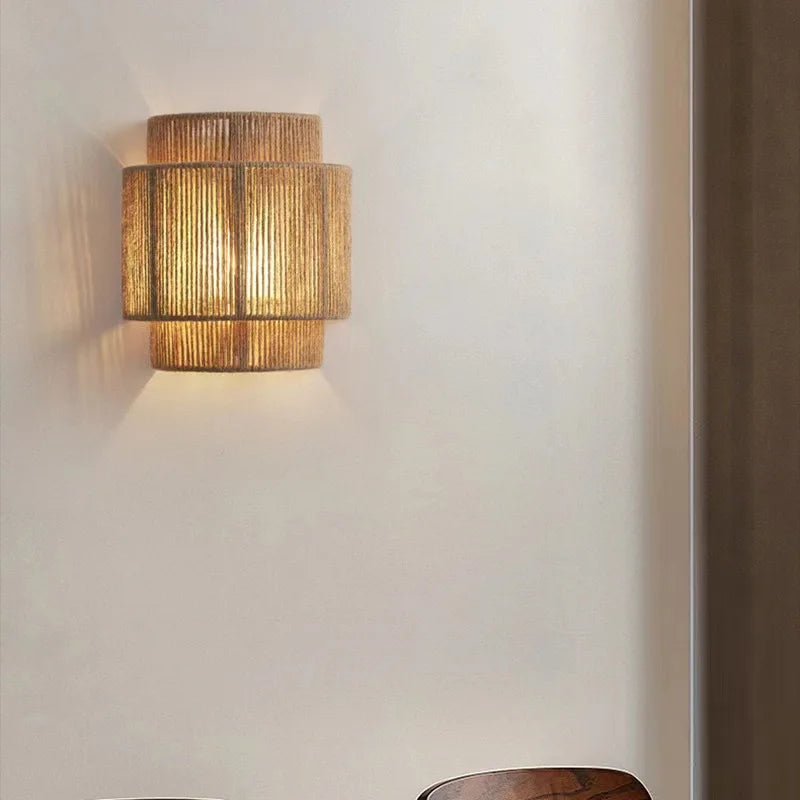 Elegant Japanese Woven Rattan Wall Lamp - E27 Stylish Lighting